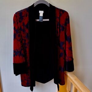 Chico’s Travelers Reversible Black Red Velvet Kimono Top Cardigan Size Small 0